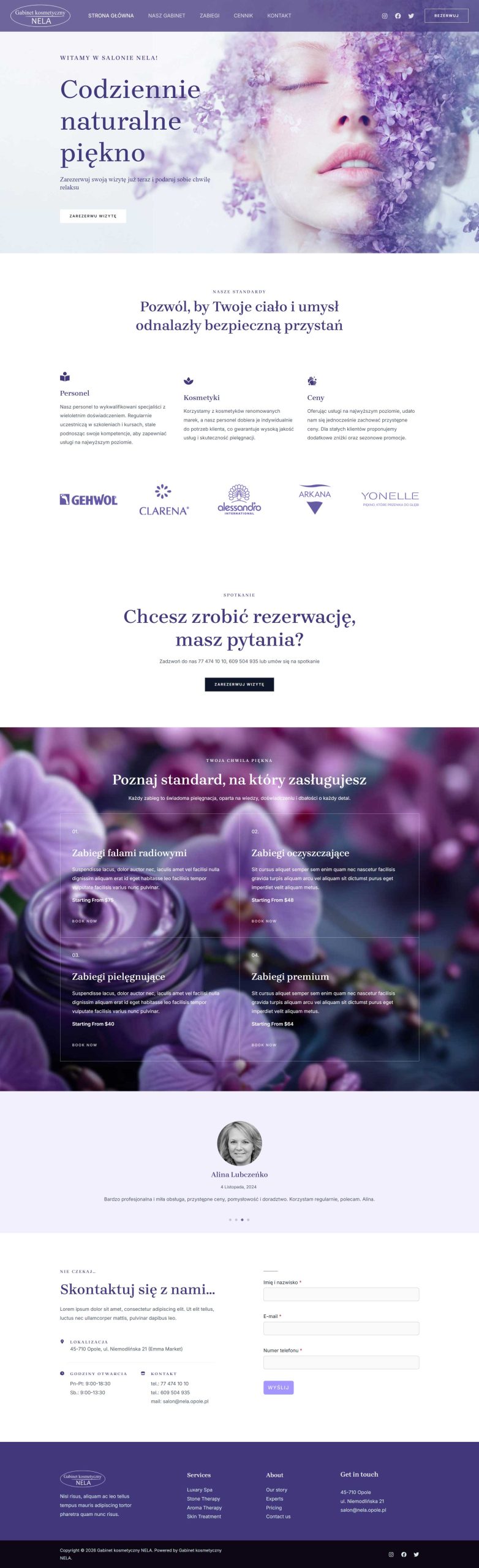 Strona dla salonu kosmetycznego Nela